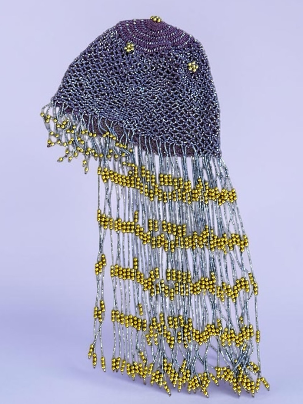 🫶🏻 Cleopatra Beaded Fringe Head Cover in Purple and Gold